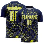 Custom Navy Neon Yellow-White Lightning Sublimation Soccer Uniform Jersey