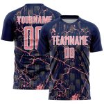 Custom Navy Medium Pink-White Lightning Sublimation Soccer Uniform Jersey