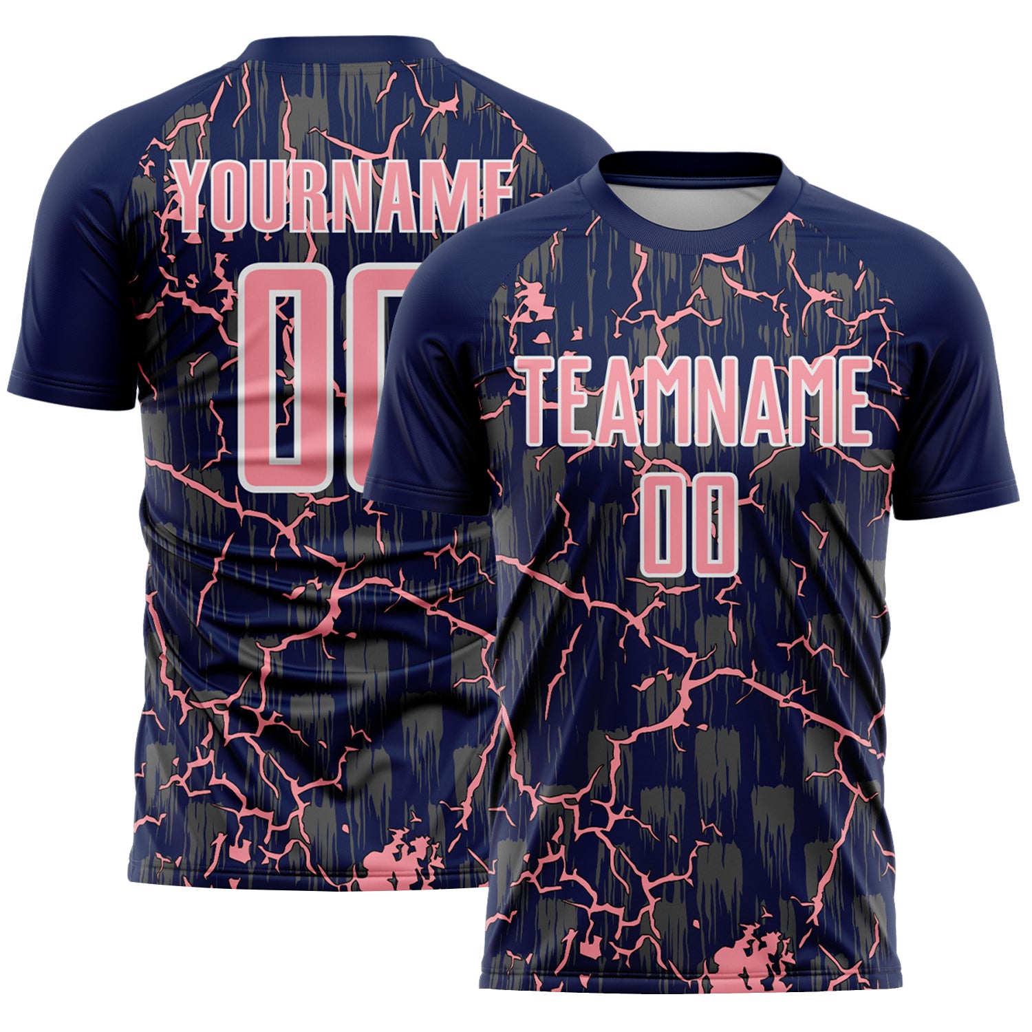 Custom Navy Medium Pink-White Lightning Sublimation Soccer Uniform Jersey
