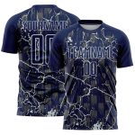 Custom Navy Silver Lightning Sublimation Soccer Uniform Jersey