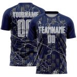 Custom Navy Gray-White Lightning Sublimation Soccer Uniform Jersey