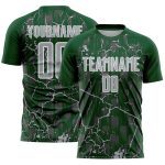 Custom Green Gray-White Lightning Sublimation Soccer Uniform Jersey
