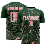 Custom Green Medium Pink-White Lightning Sublimation Soccer Uniform Jersey