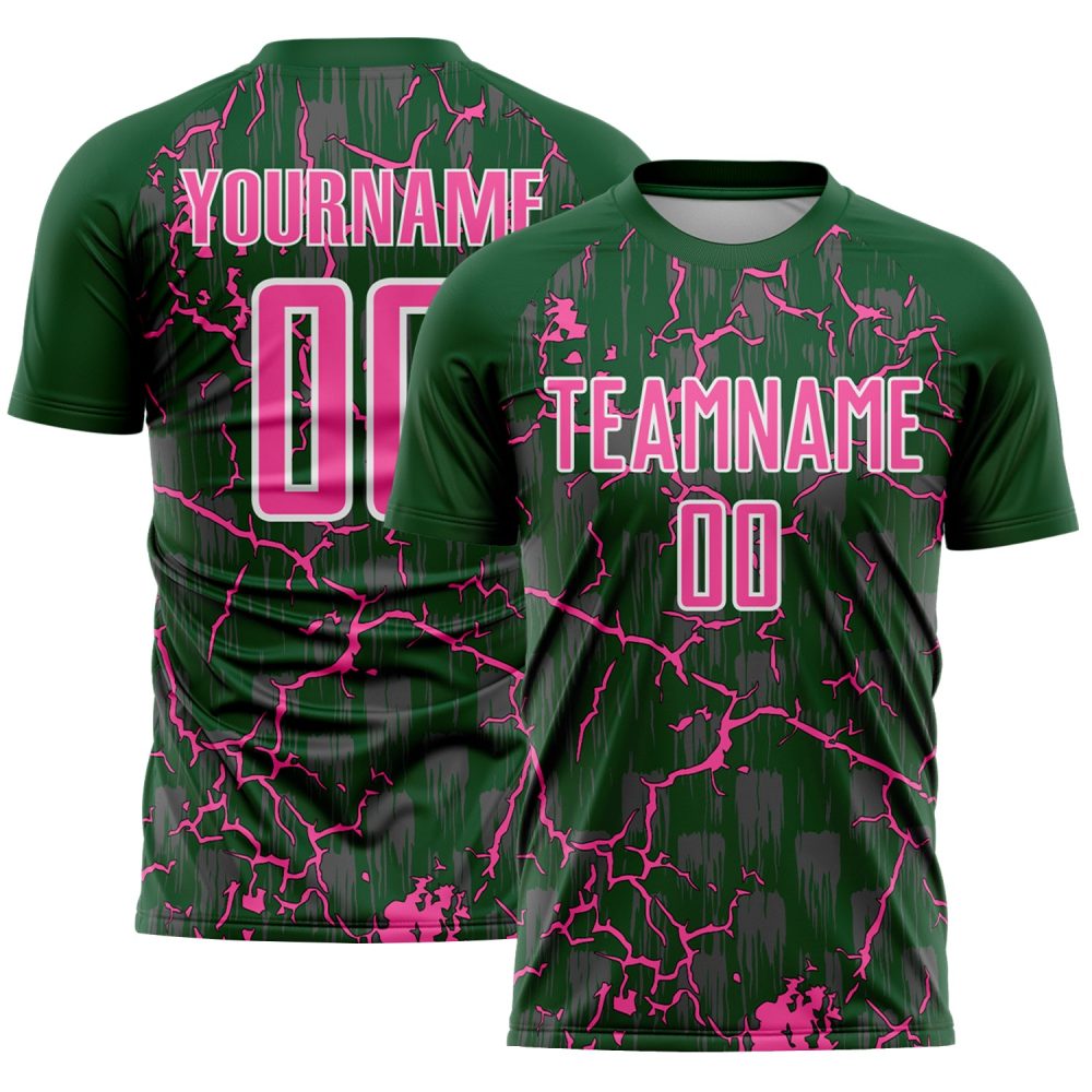 Custom Green Pink-White Lightning Sublimation Soccer Uniform Jersey