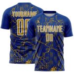 Custom Royal Old Gold-White Lightning Sublimation Soccer Uniform Jersey