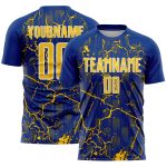 Custom Royal Yellow-White Lightning Sublimation Soccer Uniform Jersey