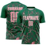 Custom Kelly Green Medium Pink-White Lightning Sublimation Soccer Uniform Jersey
