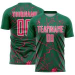 Custom Kelly Green Neon Pink-White Lightning Sublimation Soccer Uniform Jersey
