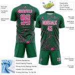 Custom Kelly Green Pink-White Lightning Sublimation Soccer Uniform Jersey