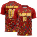Custom Red Gold-White Lightning Sublimation Soccer Uniform Jersey