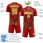 Custom Red Gold-White Lightning Sublimation Soccer Uniform Jersey